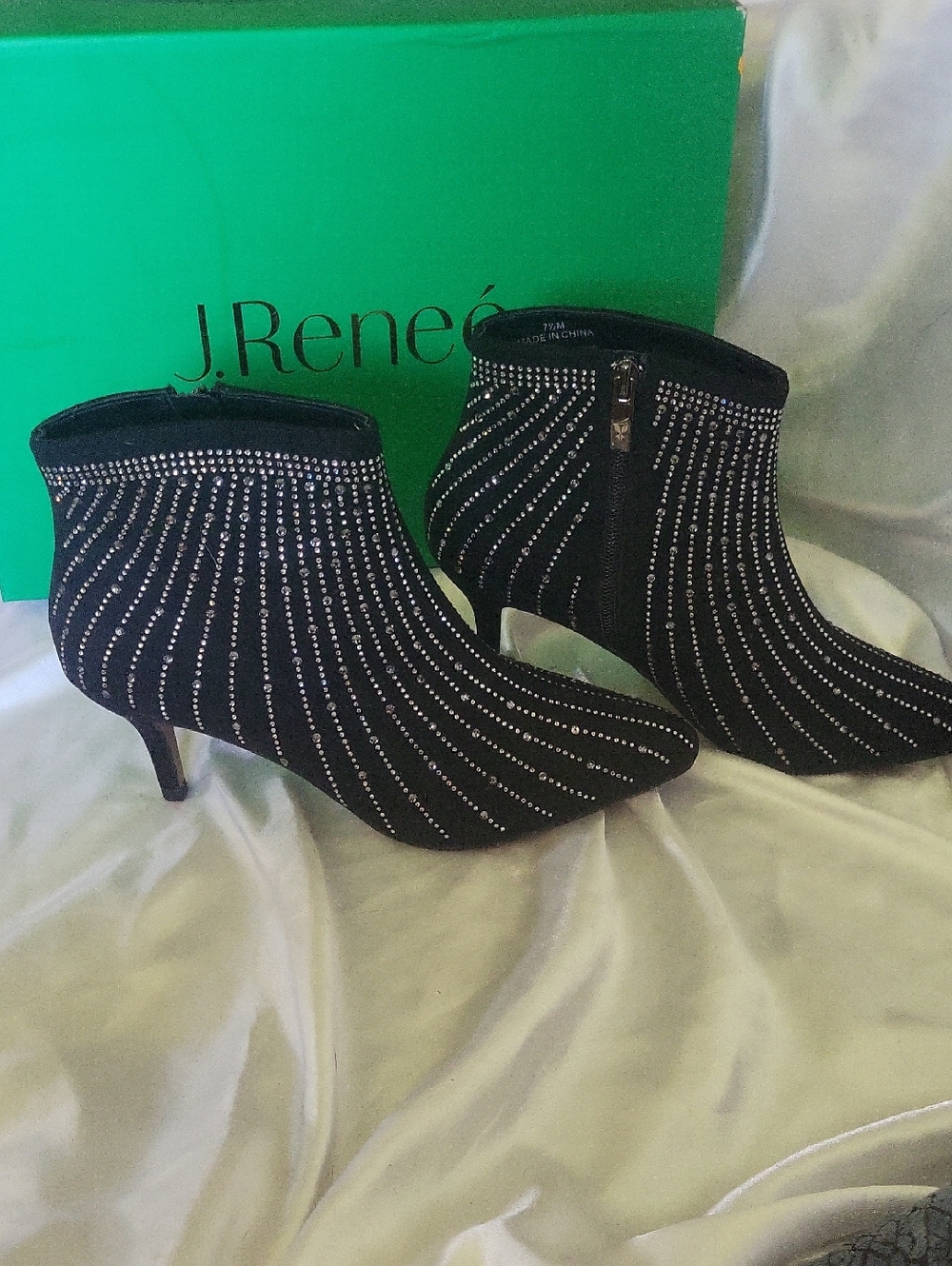 LOW START!!! NWT J.Renee Black Crystal-Studded Ankle Booties